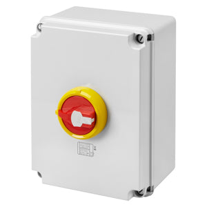 Gewiss SCHALTER - HP - NOT-AUS - ISOLIERMATERIALGEHÄUSE - 160A 3P - ABSCHLIESSBAREN ROTEN DREHGRIFF - IP66/67/69 Gewiss SCHALTER - HP - NOT-AUS - ISOLIERMATERIALGEHÄUSE - 160A 3P - ABSCHLIESSBAREN ROTEN DREHGRIFF - IP66/67/69